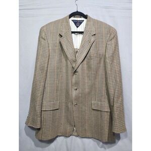 Vtg Tommy Hilfiger Brown‎ Wool Blazer Jacket 43L 3-Button USA 90s Houndstooth